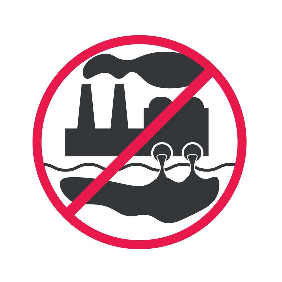 Stop Pollution Icon Sign. Silhouette of the Plant. Vector Illustration. Red forbidden sign