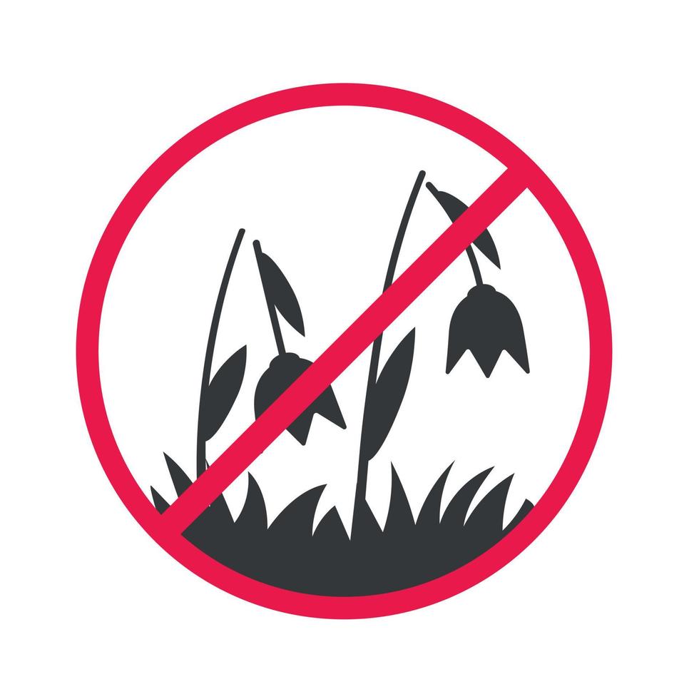 Red prohibition sign, do not walk on flowers and flower beds, vector