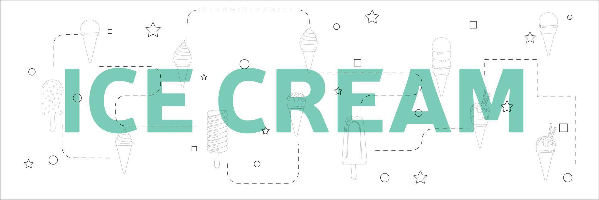 ice cream vector trendy banner design concept, modern style with thin line art icons on white background
