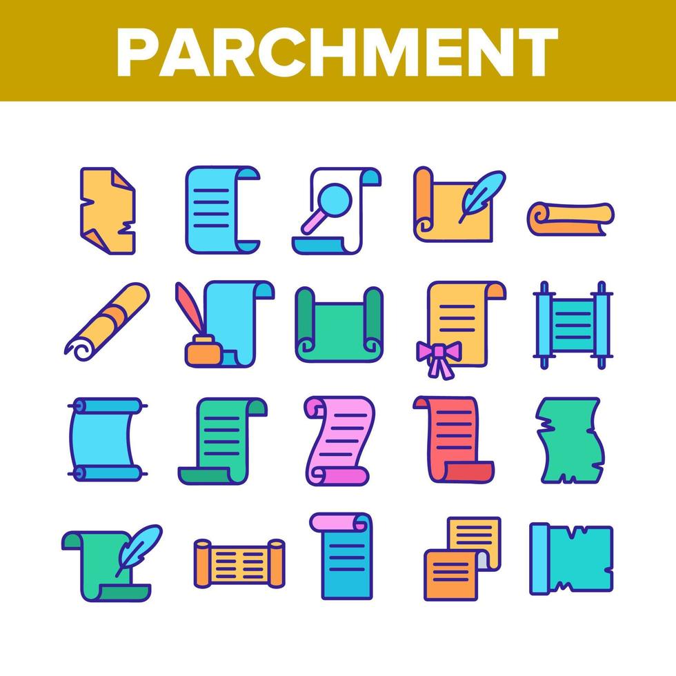 conjunto de iconos de elementos de colección de pergamino vector