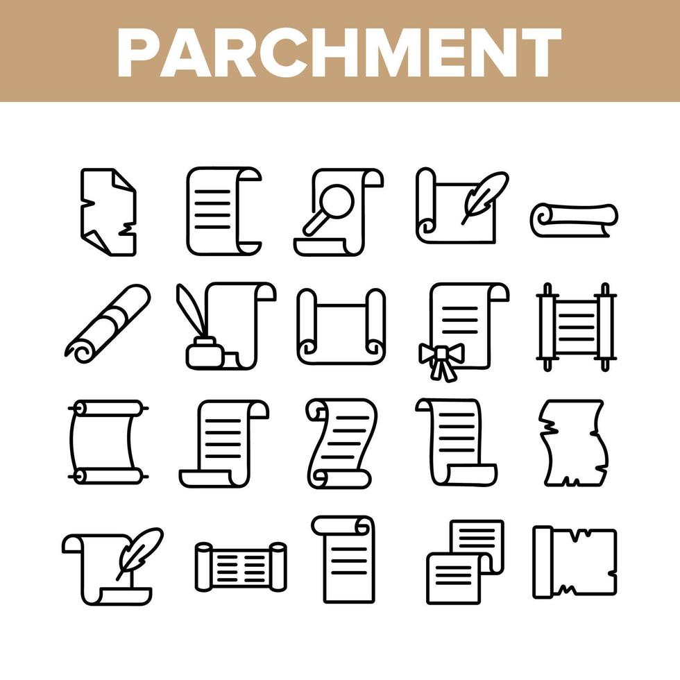 Parchment Collection Elements Icons Set Vector