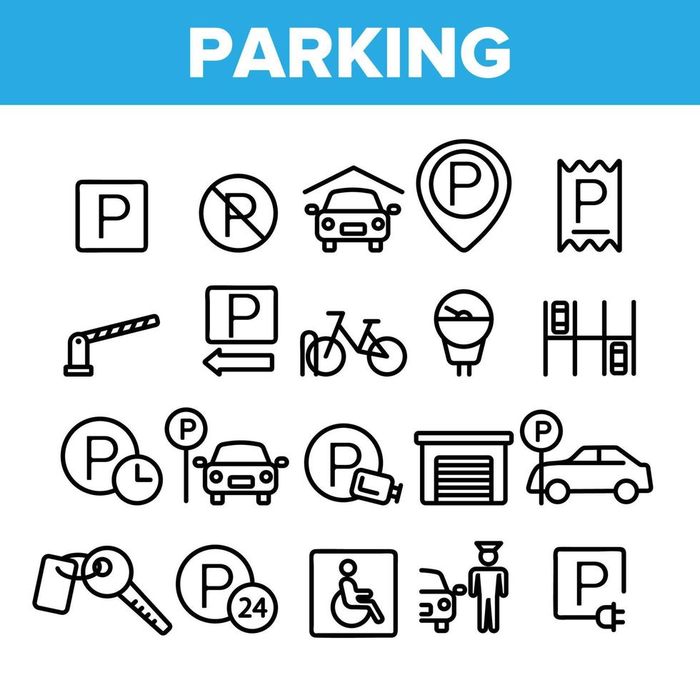 Collection Parking Thin Line Icons Set Vector