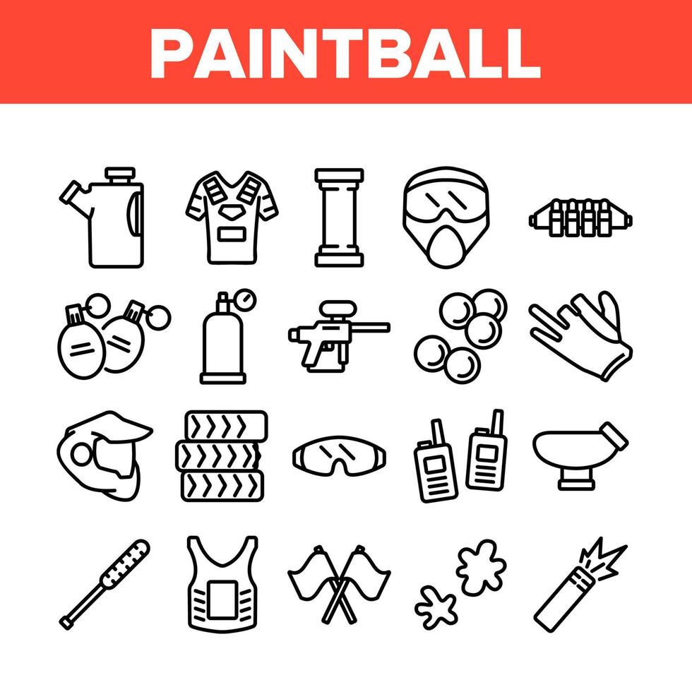 Paintball Game Tool Collection Icons Set Vector