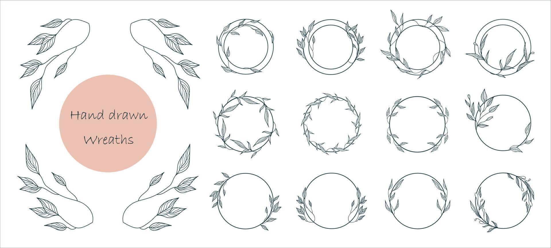 Logo templates. Set of the botanical wreaths. vector