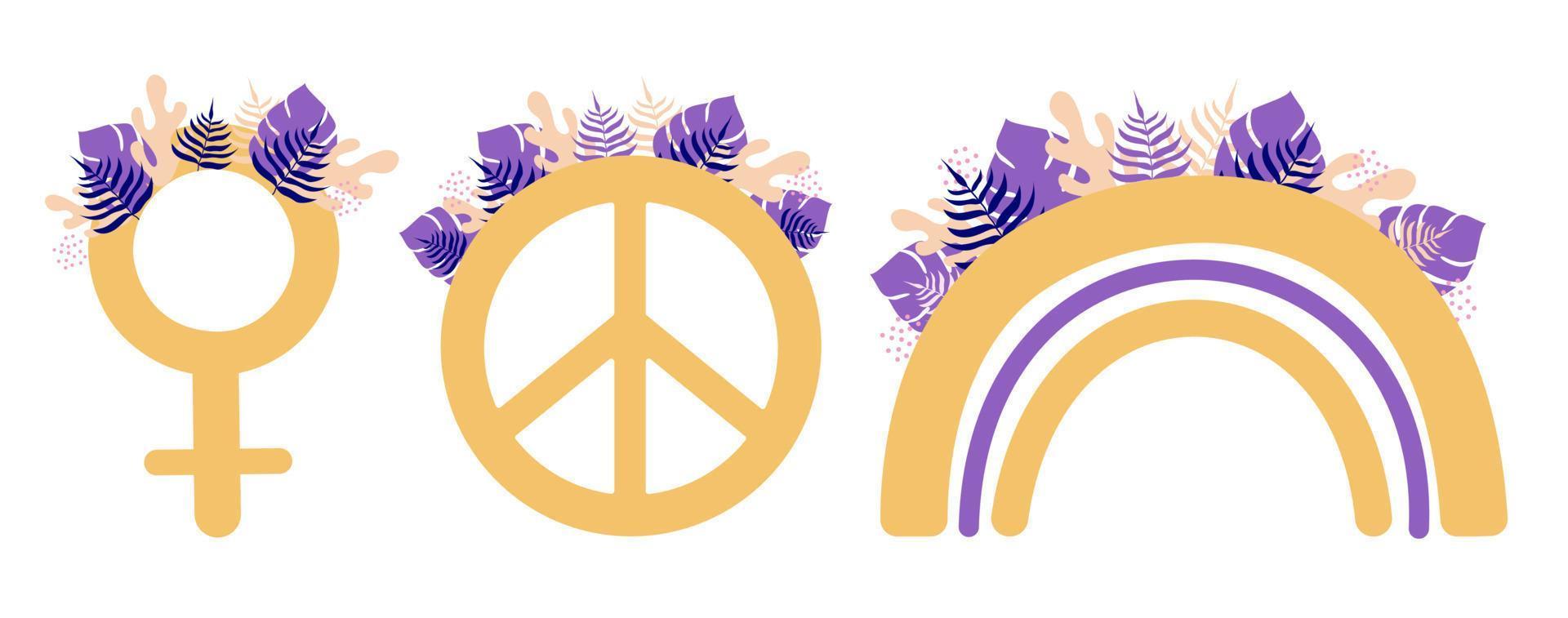 conjunto de pegatinas feministas. poder femenino. vector