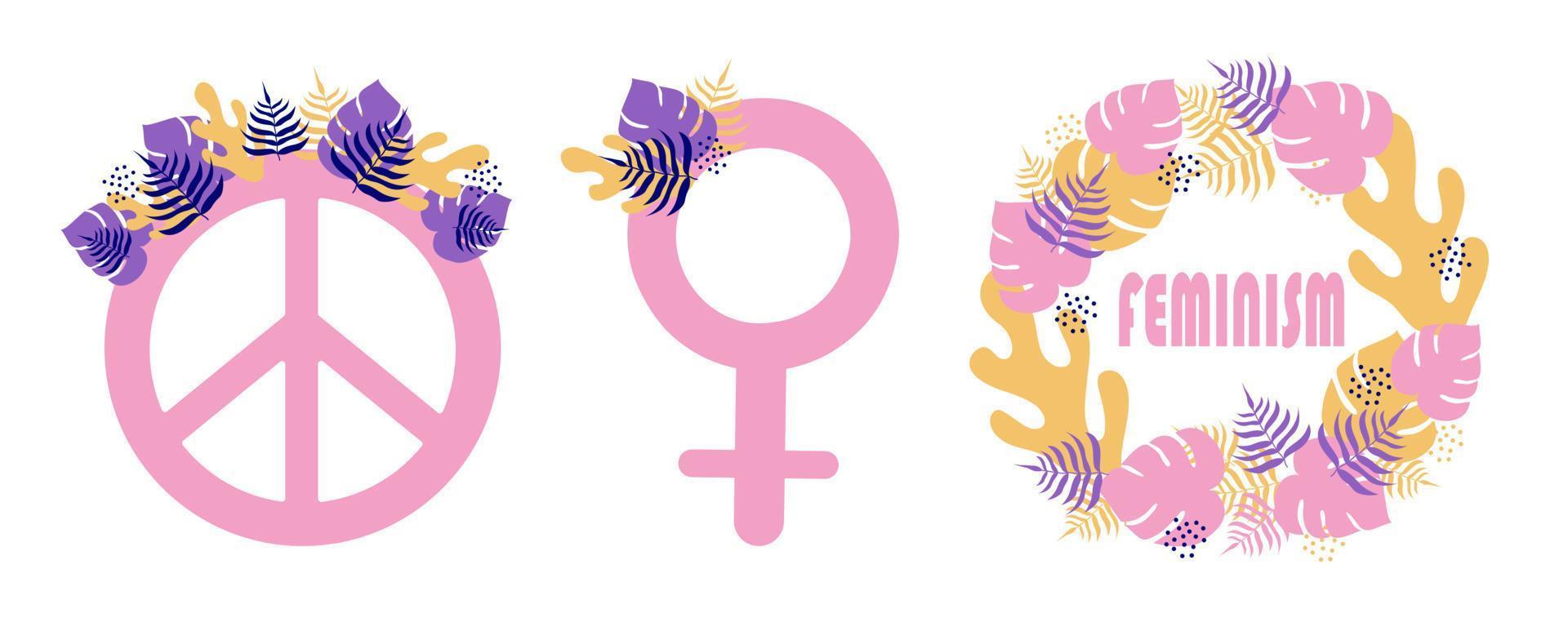 Set of feminist stickers. Girl power. vector