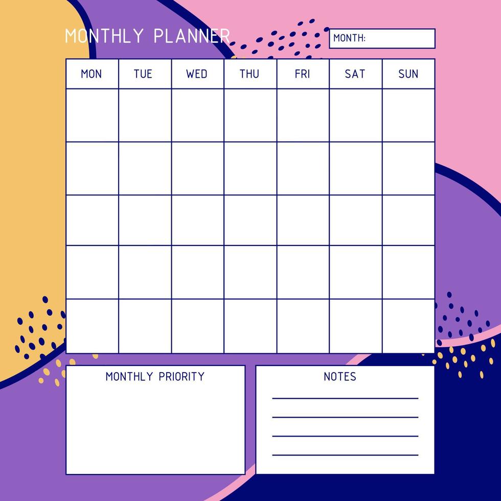 Weekly planner template. A planner for week organization of time with abstract background. vector