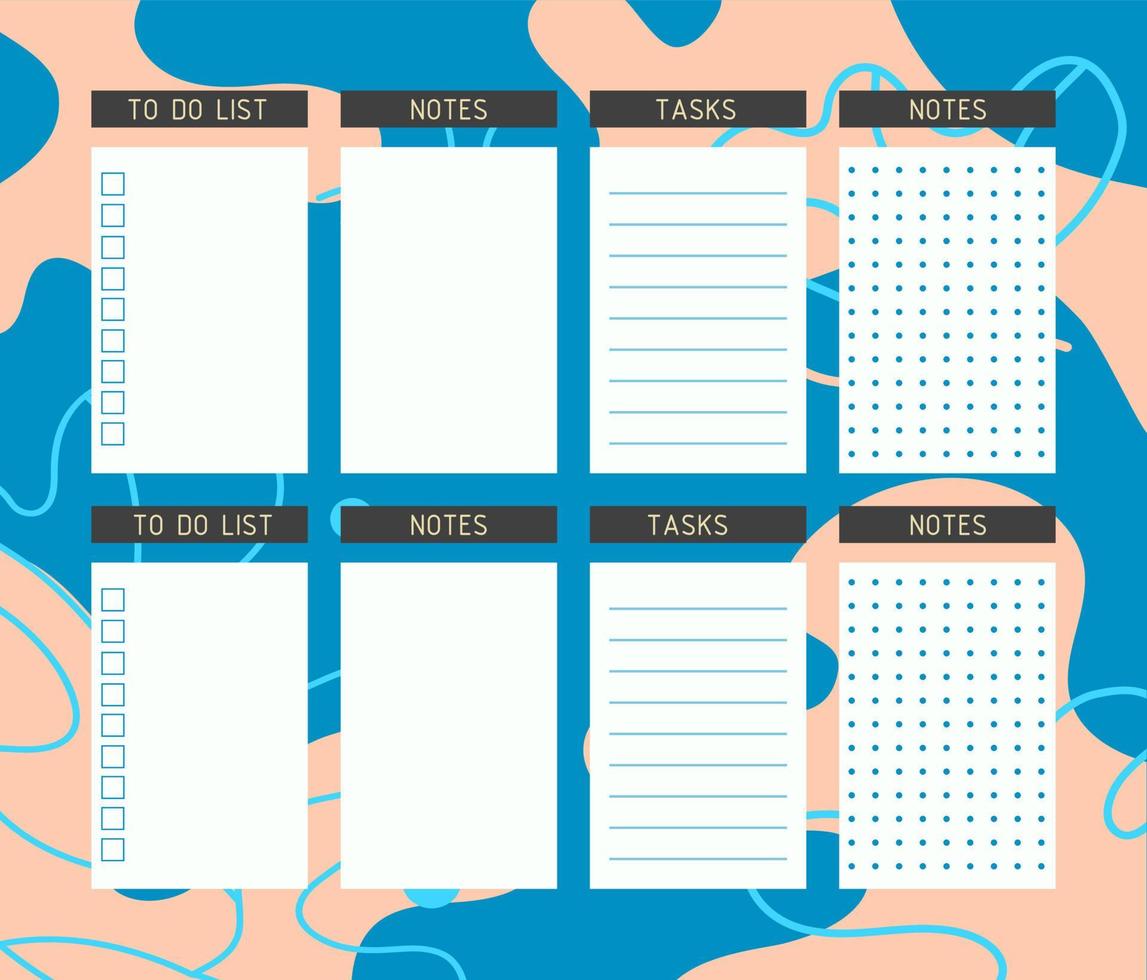 Templates of to-do lists, notes, tasks, and cost lists. A planner for the organization of time. vector