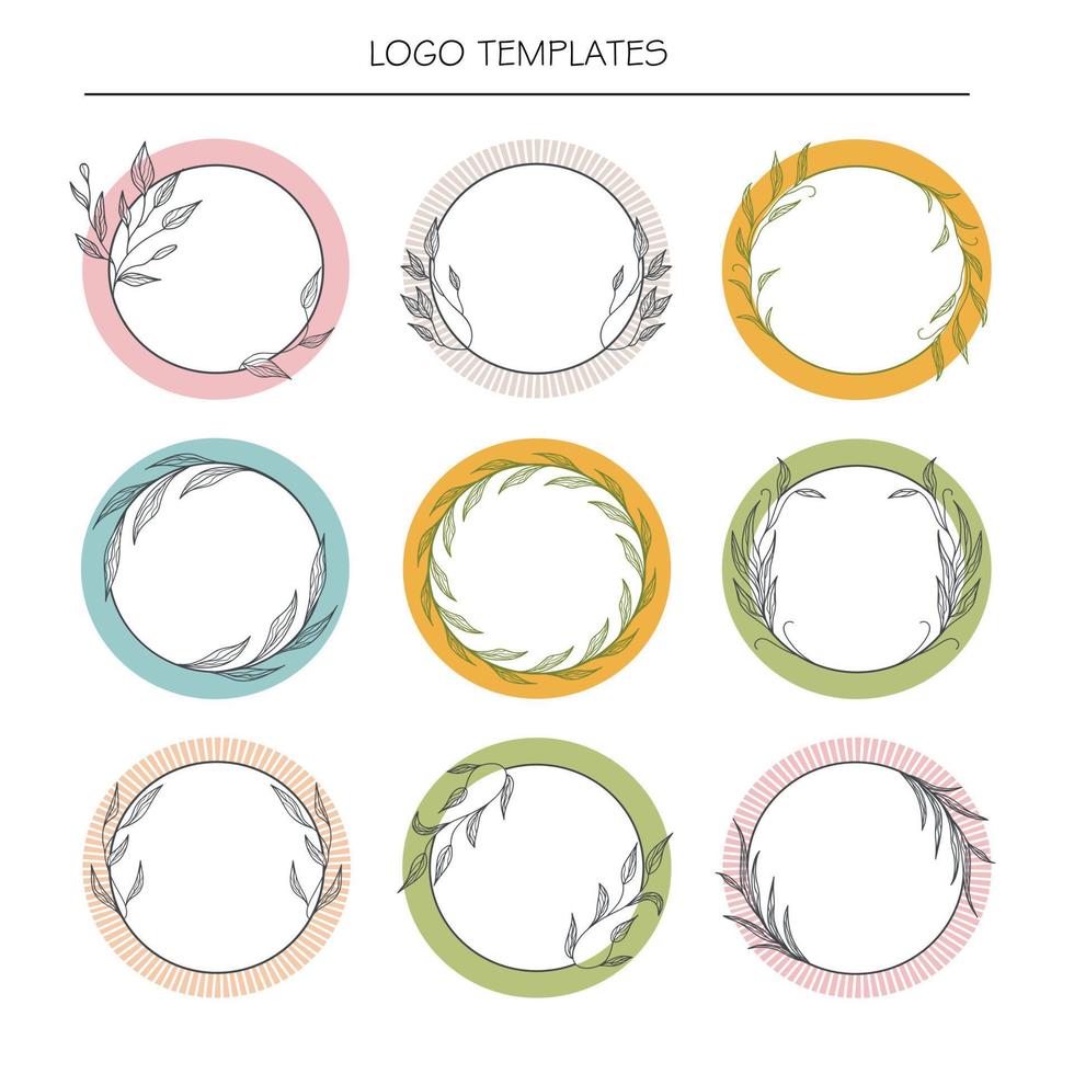 Logo templates. Set of the hand-drawn botanical wreaths. Wedding flourish laurel wreaths. vector