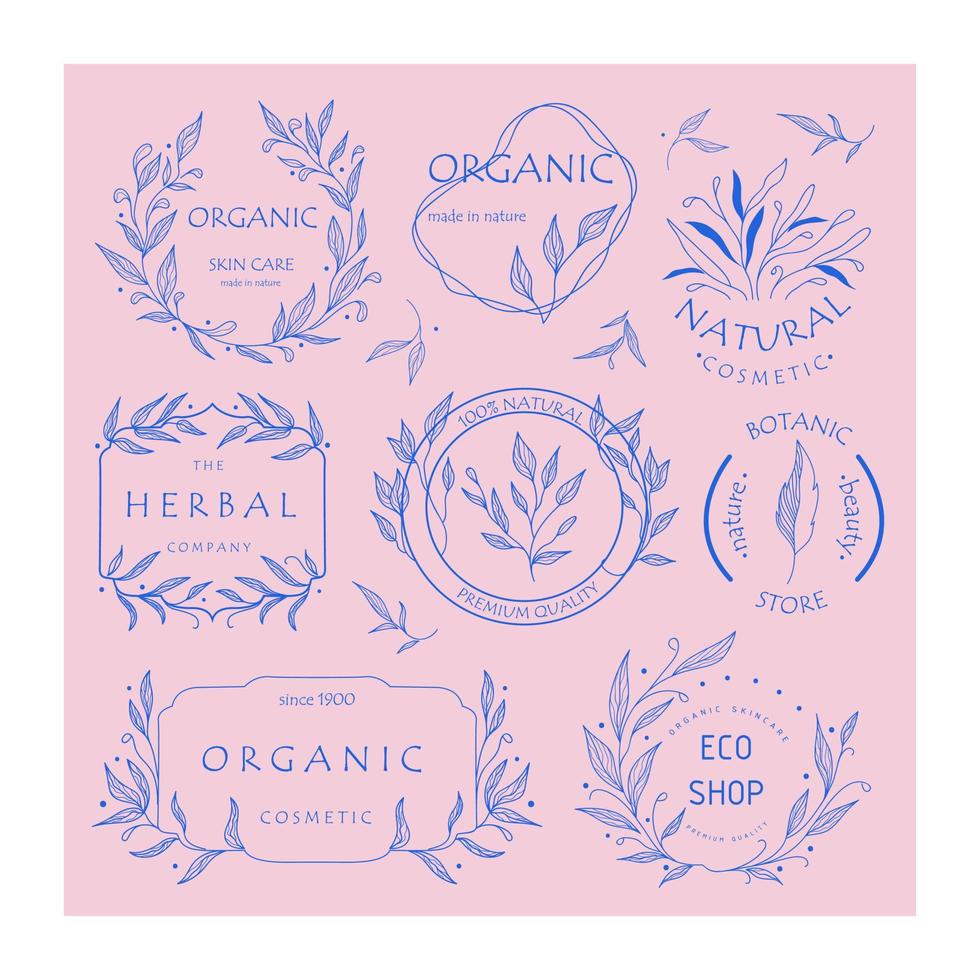 Set of botanical logos for your business. Perfect for cosmetic brands. Eco-design. Sustainable life. vector