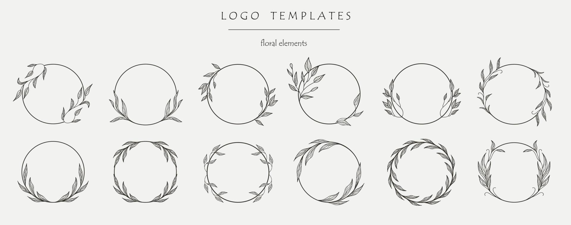 Logo templates. Set of the hand-drawn botanical wreaths. Wedding flourish laurel wreaths. vector