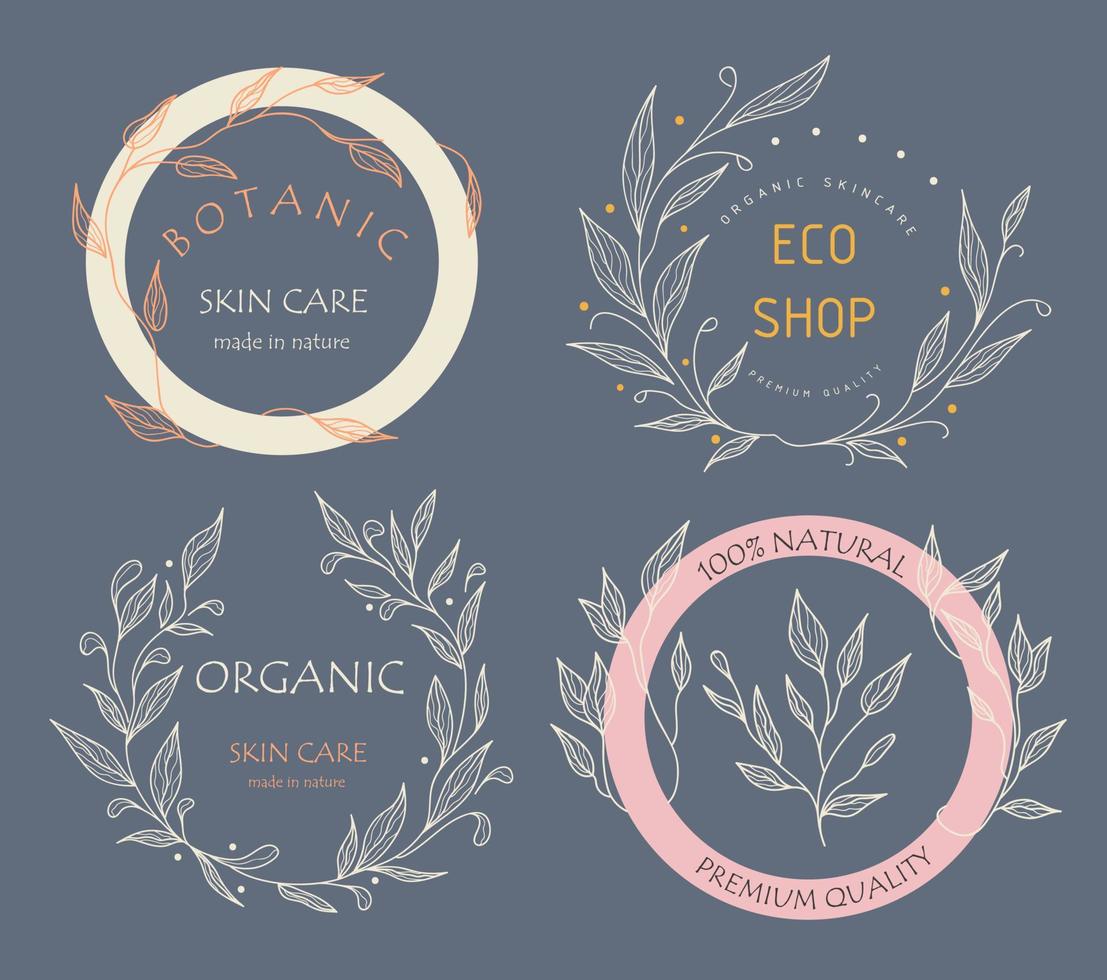 Set of botanical logos for your business. Perfect for cosmetic brands. Eco-design. Sustainable life. vector