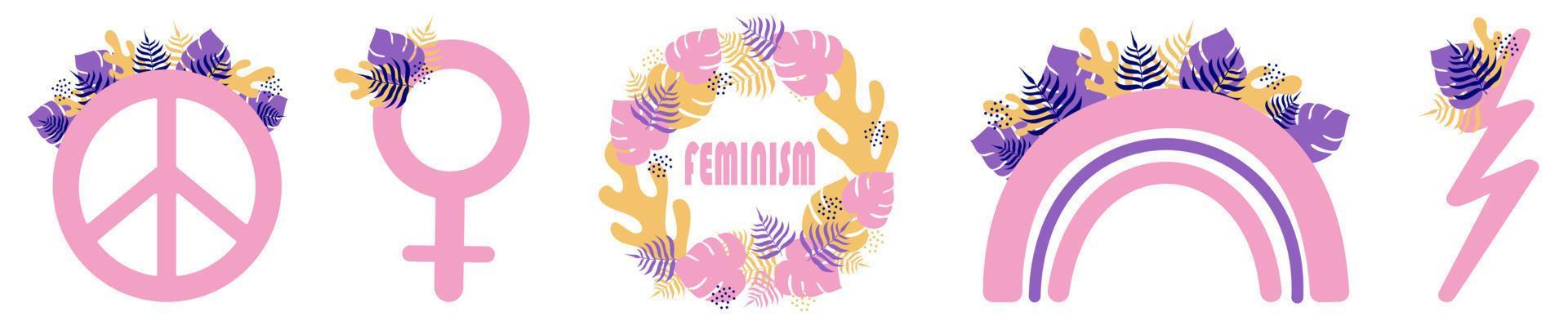 Set of feminist stickers. Girl power. vector