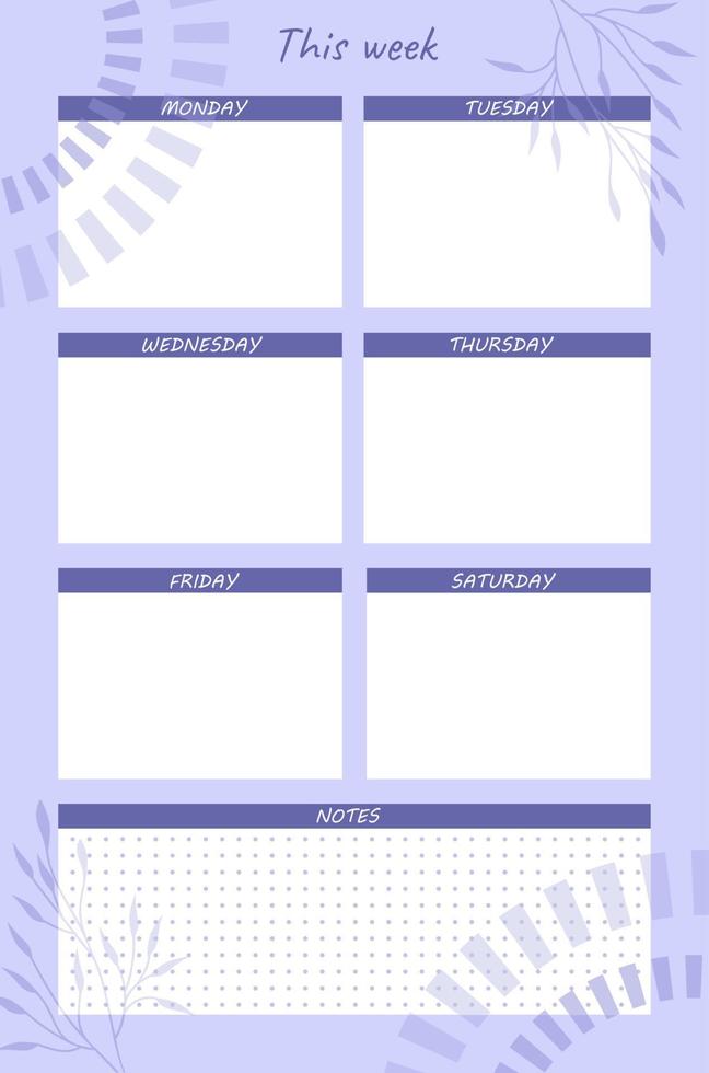 Weekly planner template. A planner for week organization of time with abstract background. vector