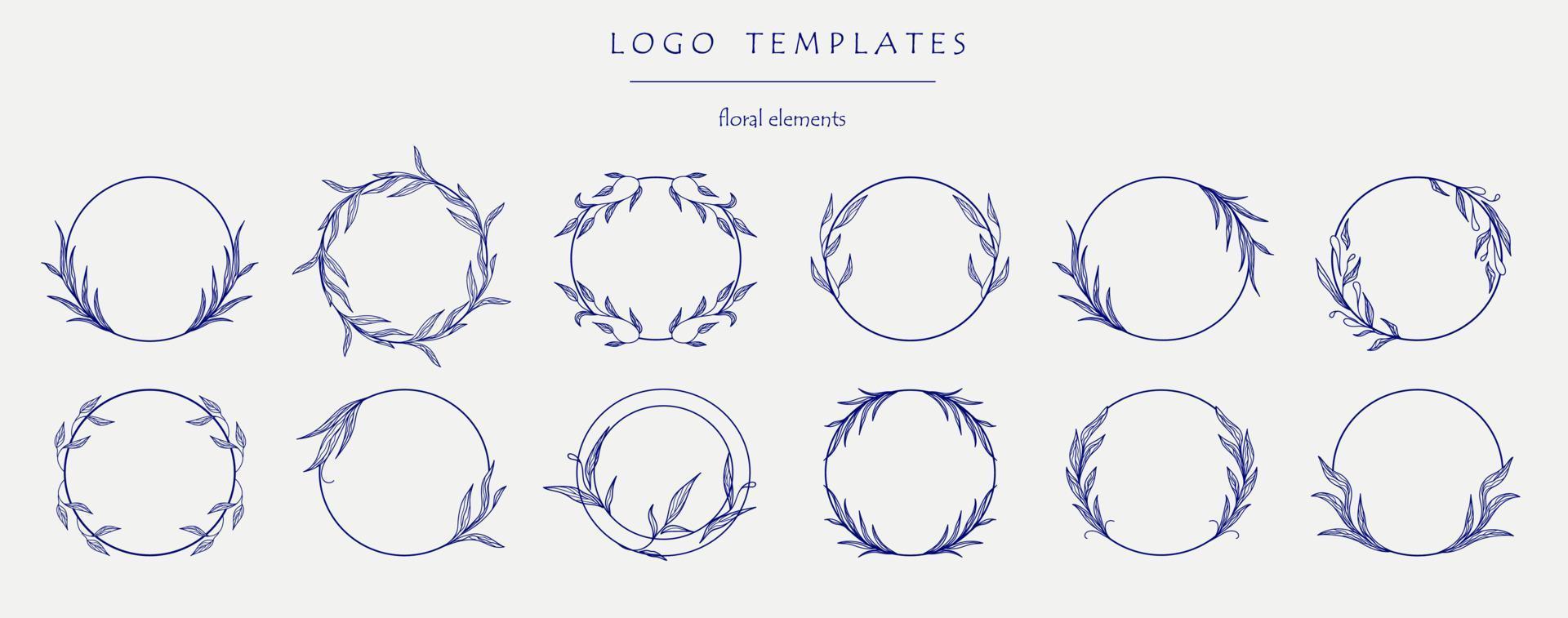 Logo templates. Set of the hand-drawn botanical wreaths. Wedding flourish laurel wreaths. vector