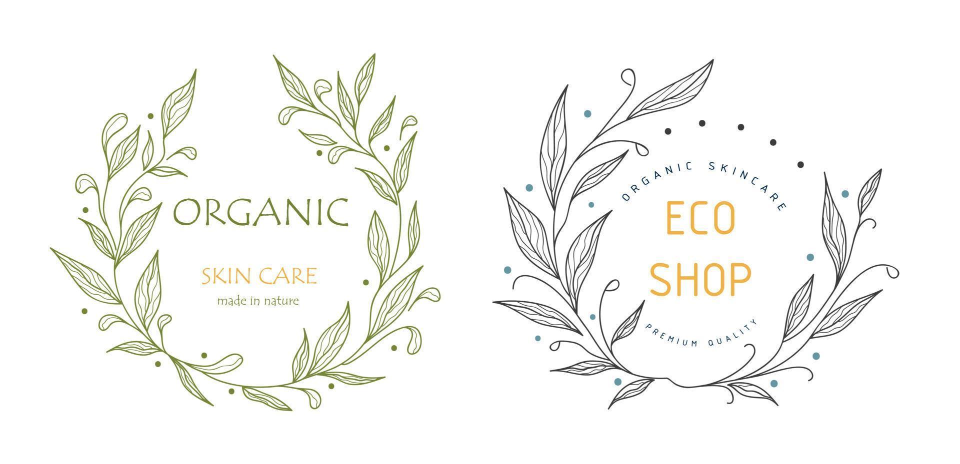 Set of botanical logos for your business. Perfect for cosmetic brands. Eco-design. Sustainable life. vector