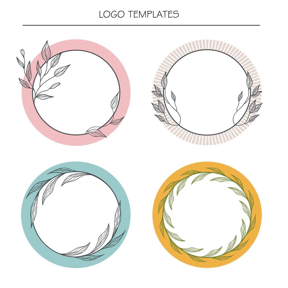 Logo templates. Set of the hand-drawn botanical wreaths. Wedding flourish laurel wreaths. vector