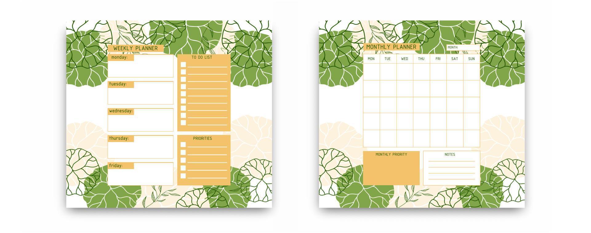 Templates of a weekly planner, month planner. A planner for the organization of time. vector