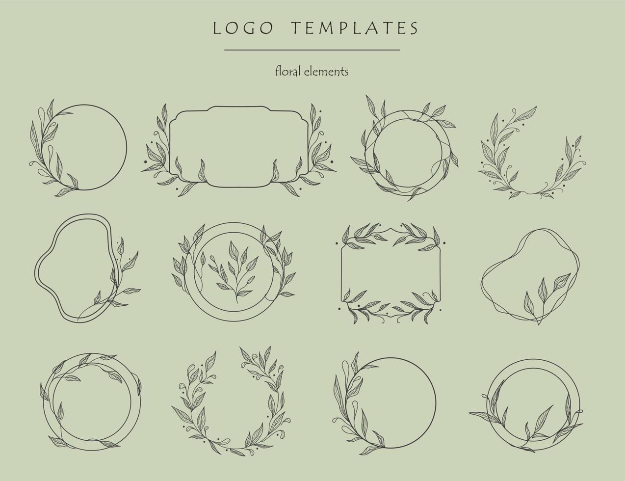 Logo templates. Set of the hand-drawn botanical wreaths. Wedding flourish laurel wreaths. vector