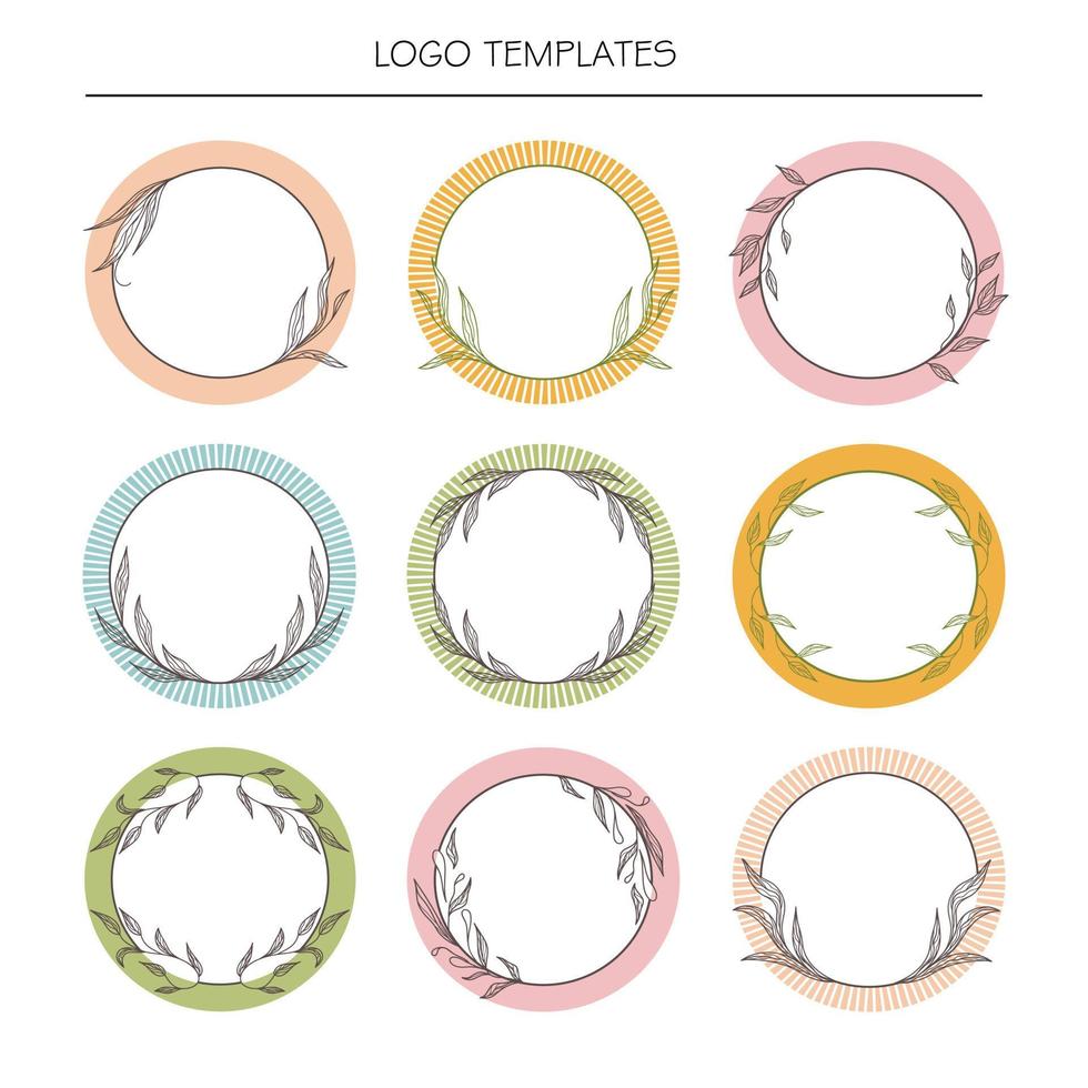 Logo templates. Set of the hand-drawn botanical wreaths. Wedding flourish laurel wreaths. vector