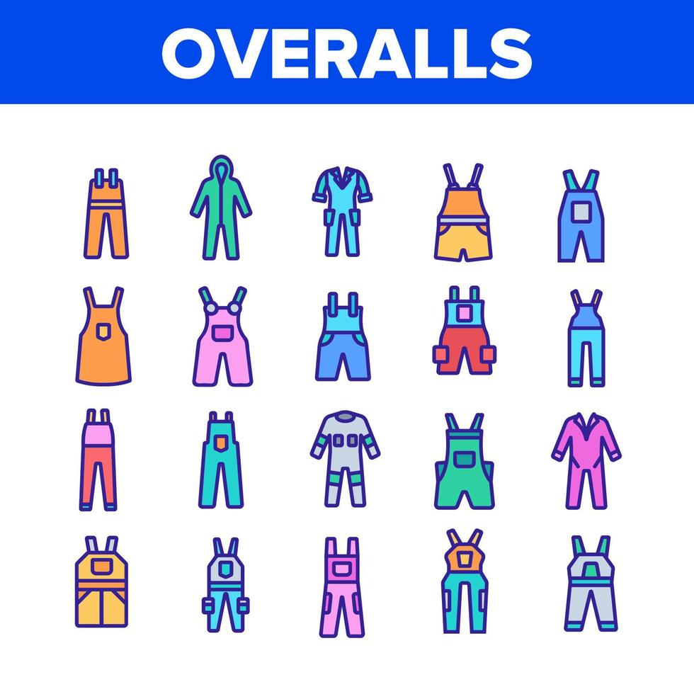 Overalls Worker Protect Clothes Icons Set Vector