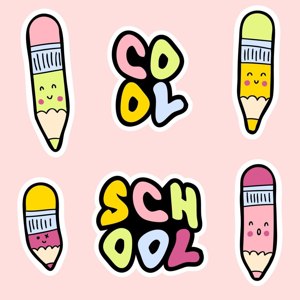 Cute colored pencils and slogans stickers collection. vector