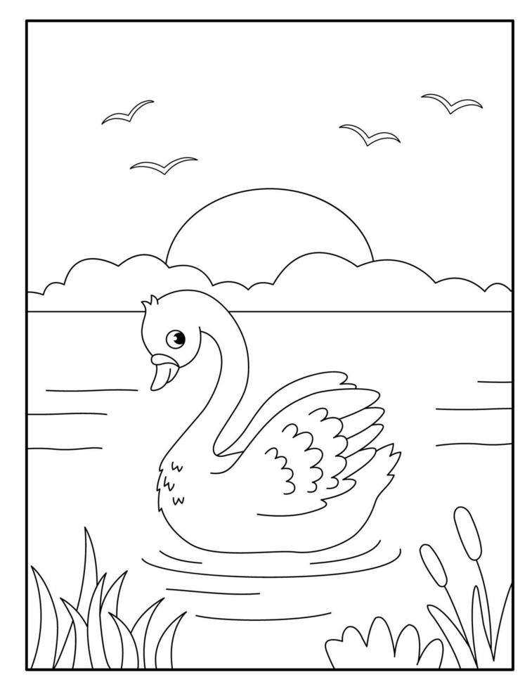 Cute Swan coloring pages for kids vector