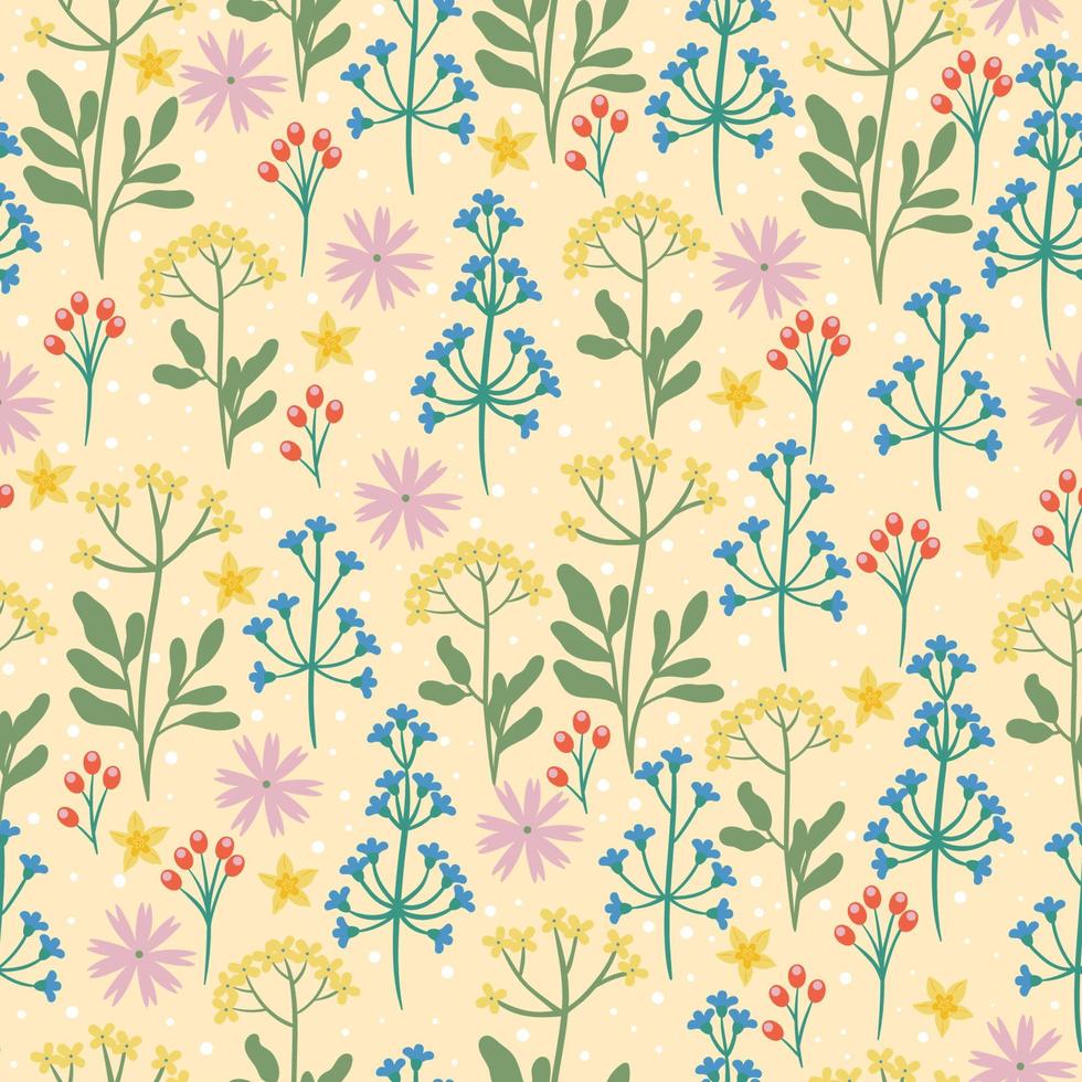 Seamless pattern with meadow flowers. Vector graphics.