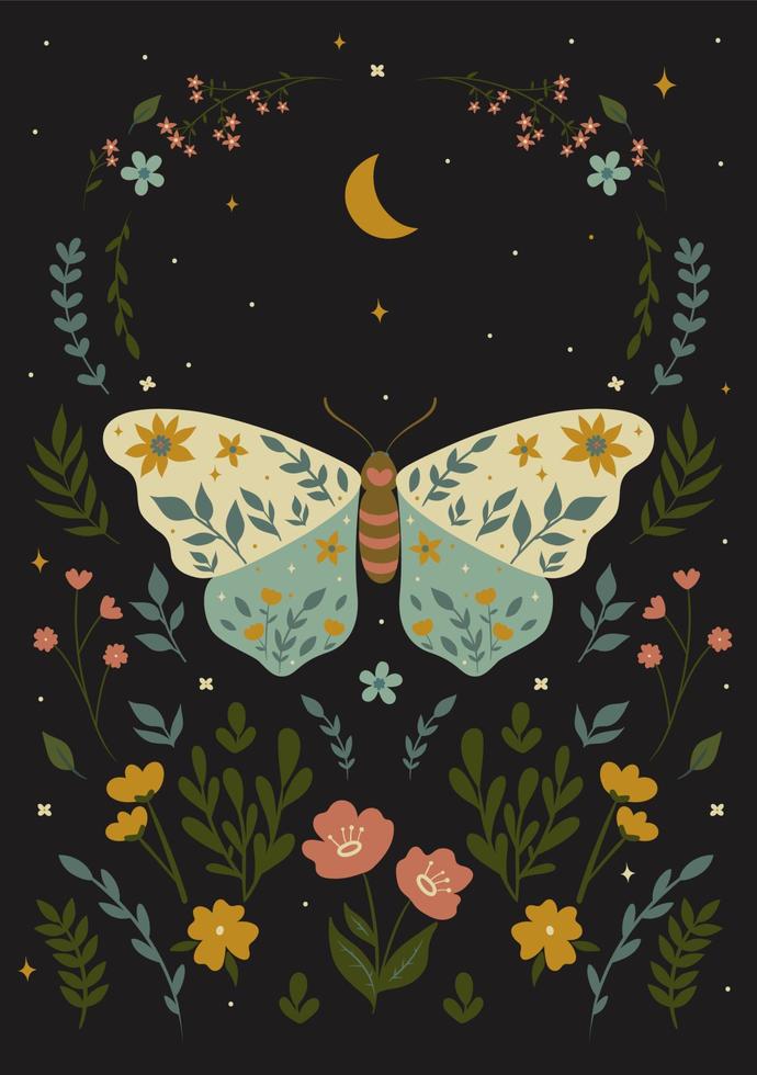 postal con una mariposa al estilo boho. gráficos vectoriales vector