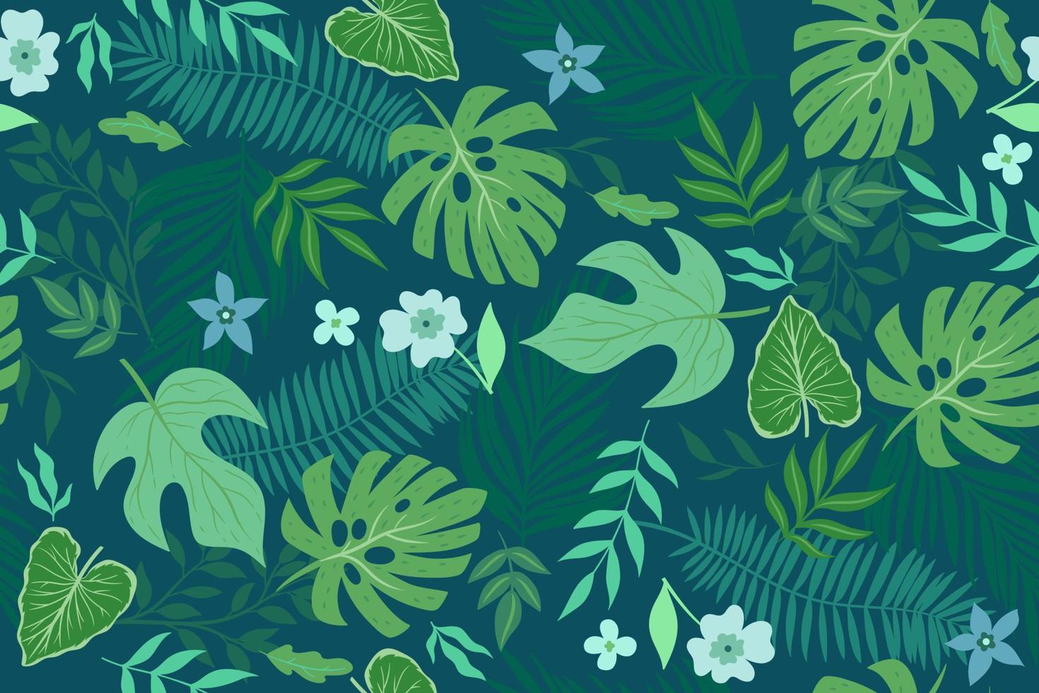 Seamless pattern with tropical leaves. Vector graphics.