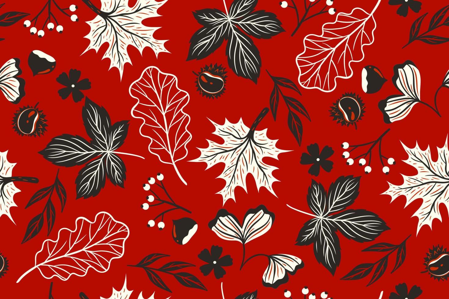 Seamless pattern with autumn leaves and berries. Vector graphics.