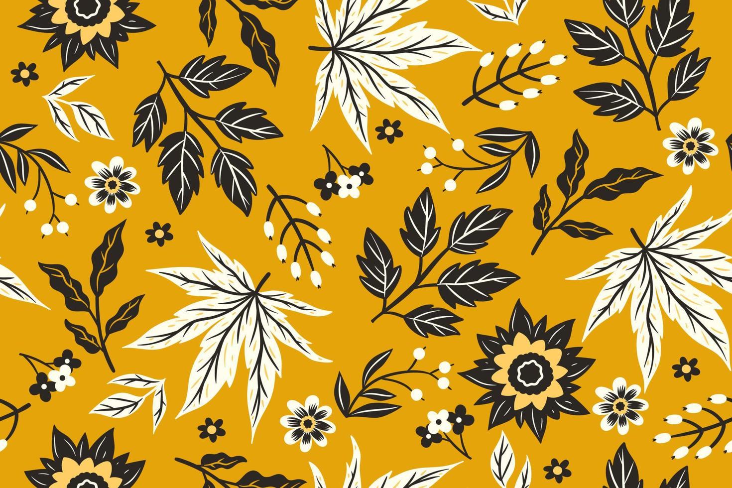 Seamless pattern with autumn leaves and berries. Vector graphics.