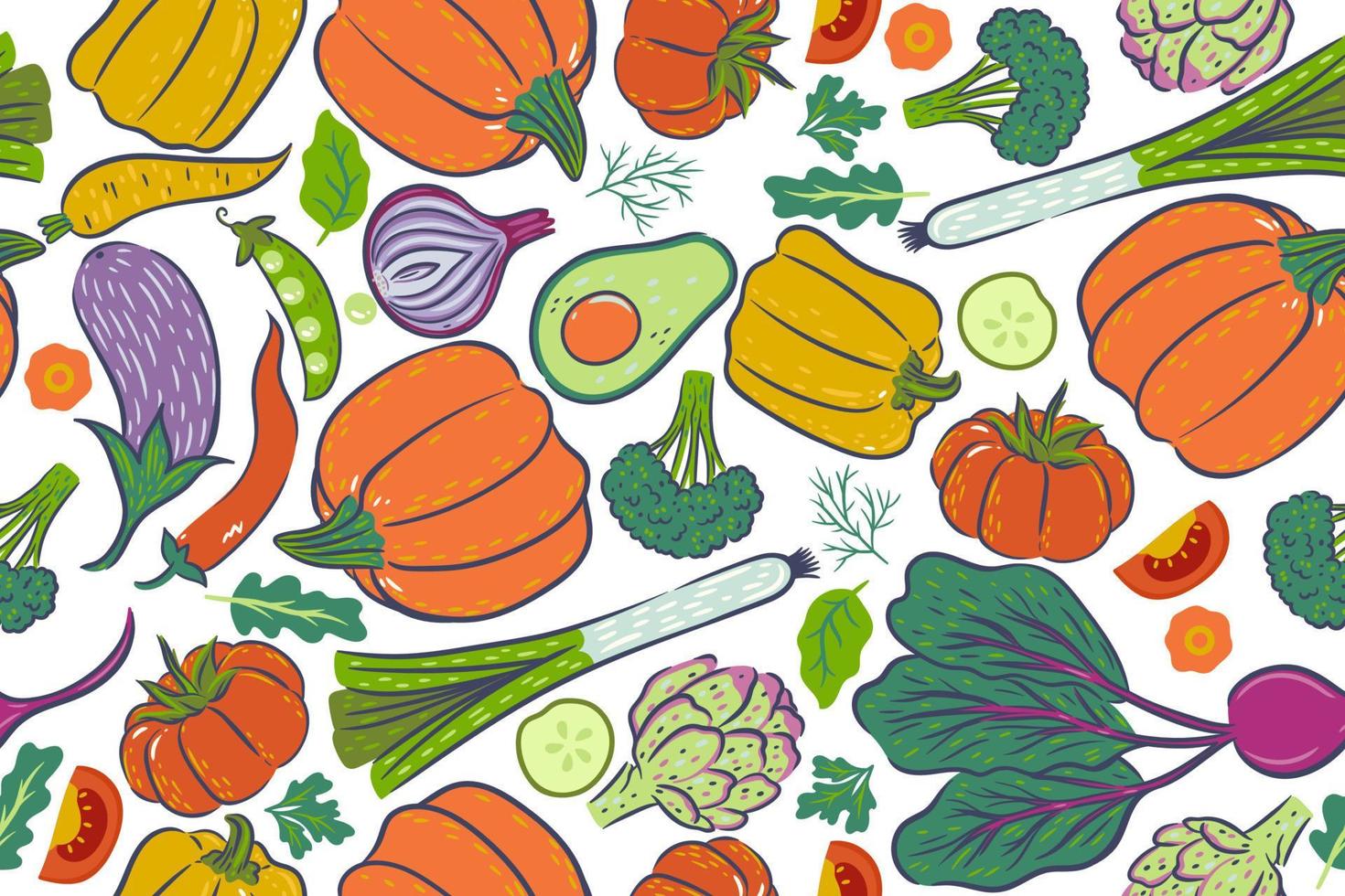 Seamless pattern with vegetables on a white background. Vector graphics.