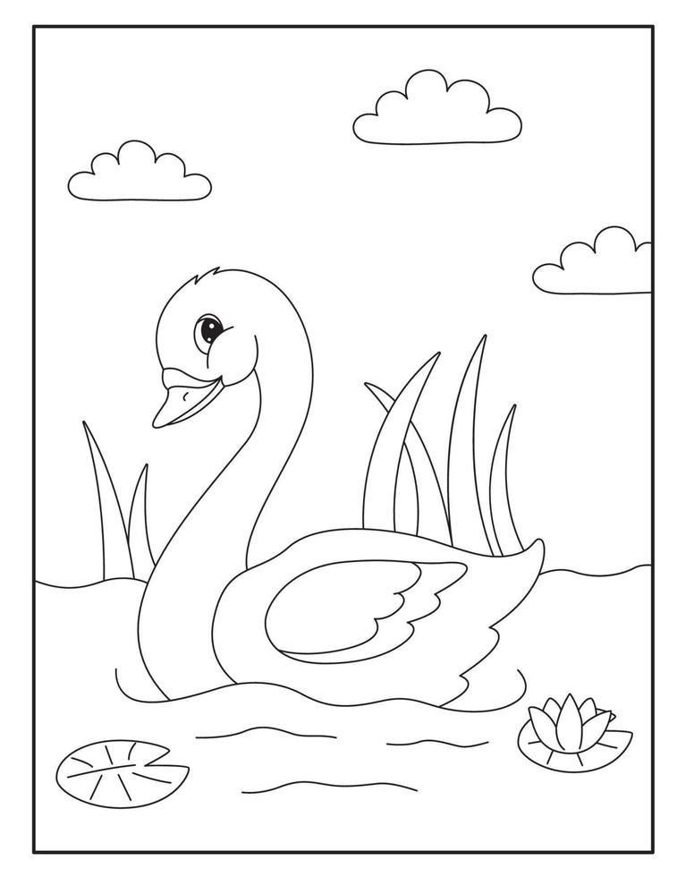 Cute Swan coloring pages for kids vector