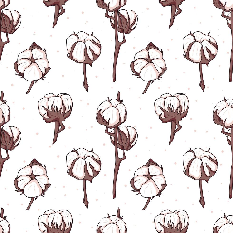 Vector seamless pattern with twigs and buds or cotton balls.
