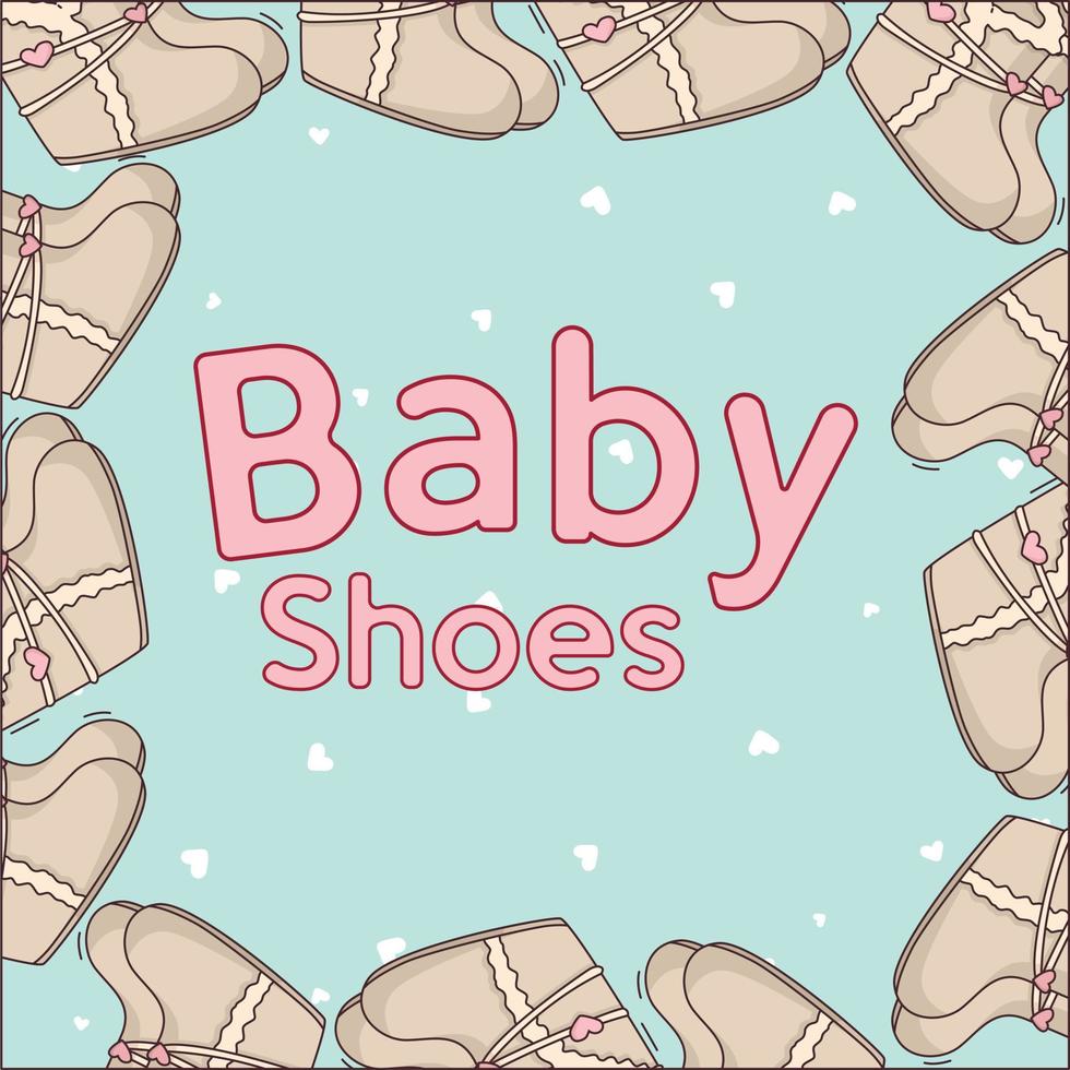 Gift card children's shoes with the inscription and the frame of children's boots. vector