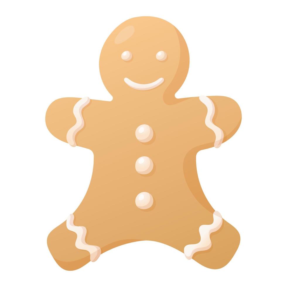 Vector isolated Christmas illustration of cartoon gingerbread man cookie decorated with icing.
