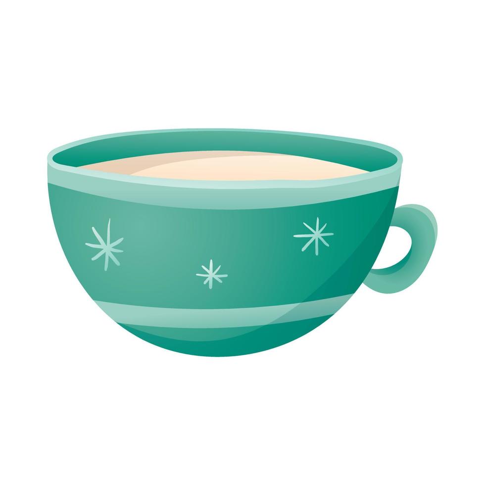 Vector isolated illustration of a cup of tea or coffee. Hot festive warming drink.