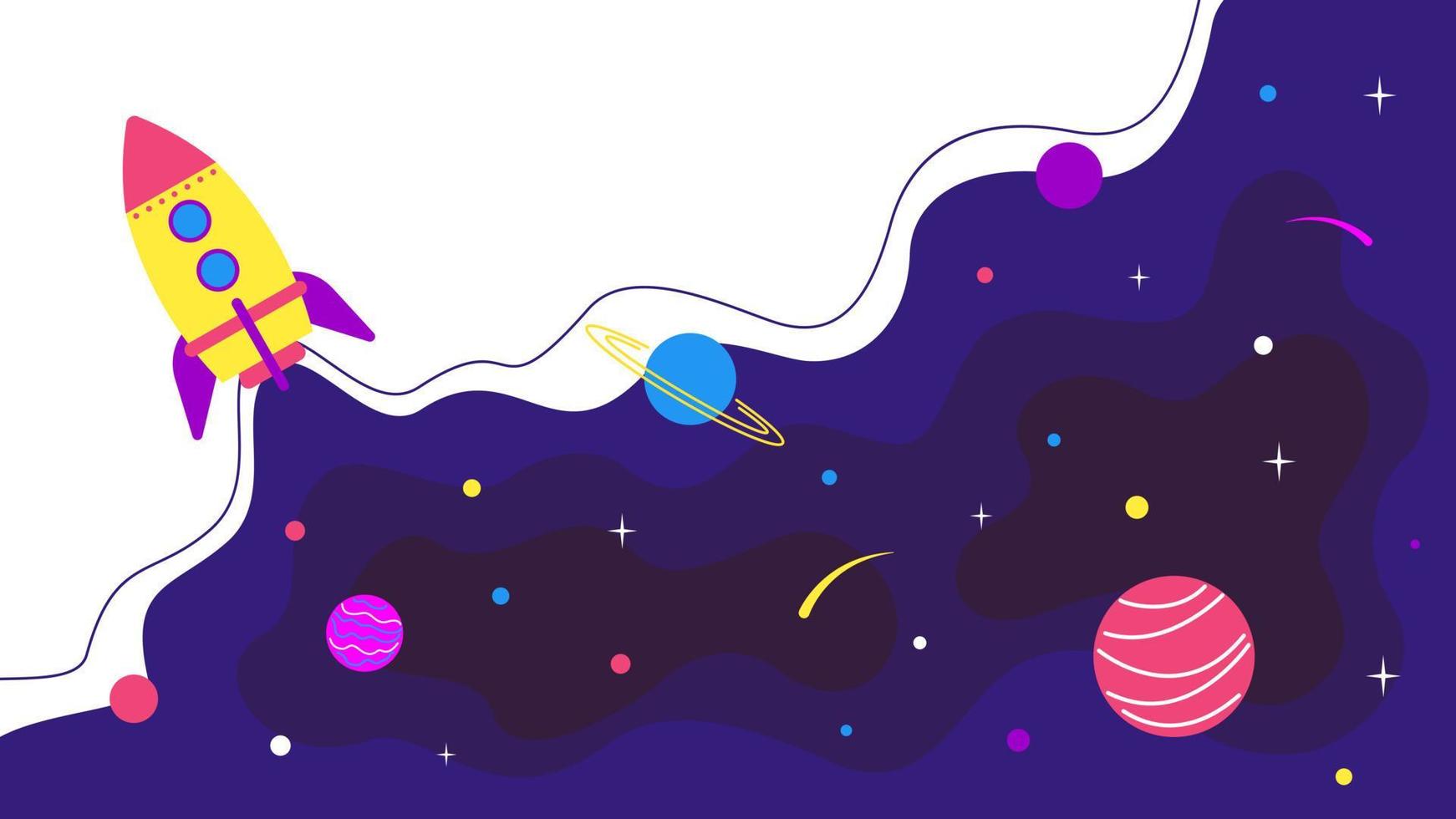 Rocket on the background of outer space. Cosmonautics Day. Vector stock illustration in flat style.