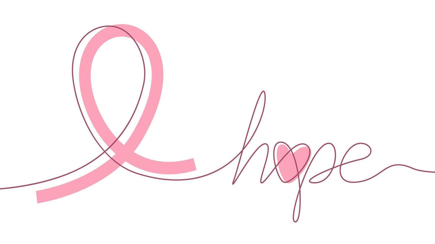 Pink ribbon and inscription hope line art. Breast cancer awareness.Vector stock illustration. vector