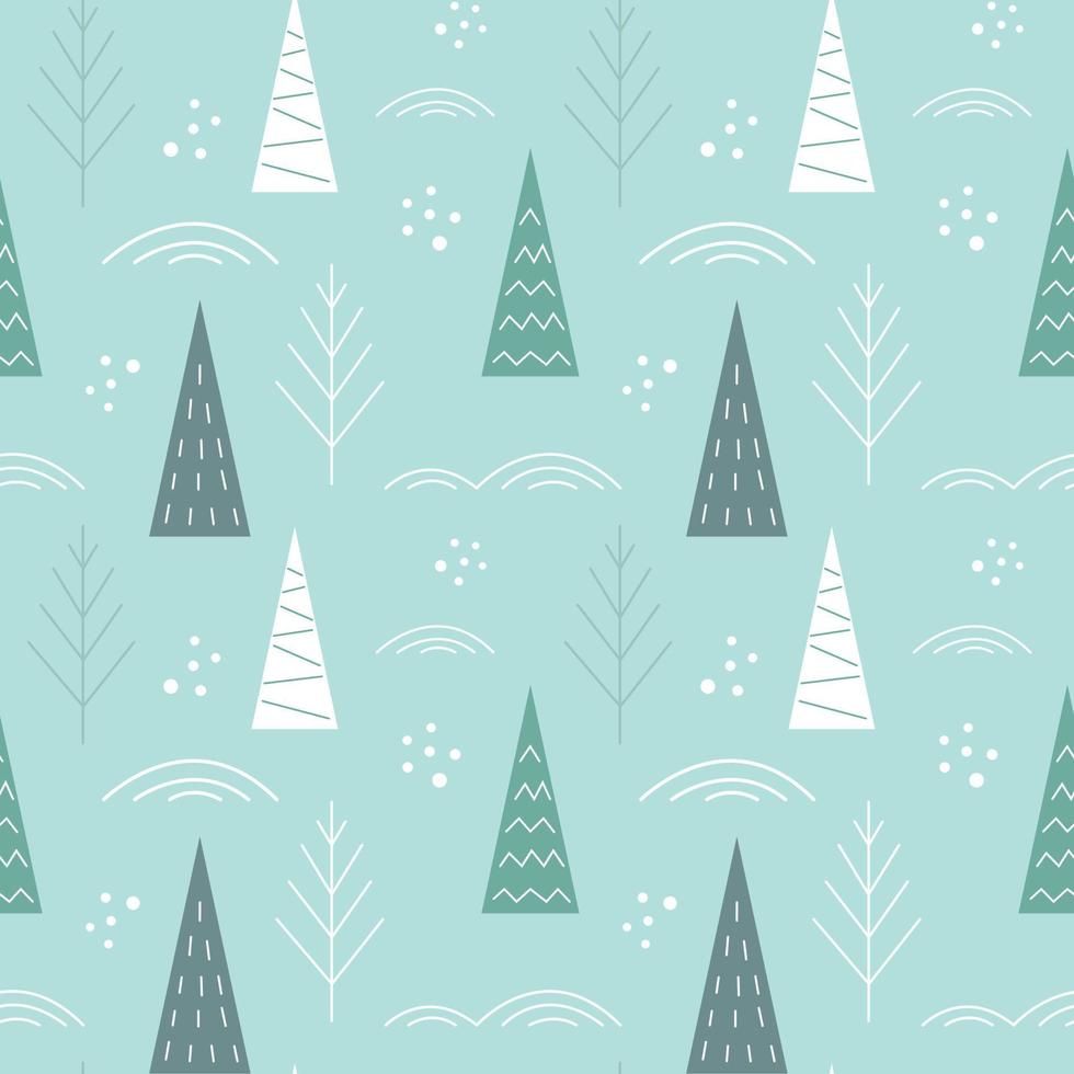 Winter forest seamless pattern in Scandinavian style. Festive New Year and Christmas design of cards, packaging, textiles. Vector stock illustration.