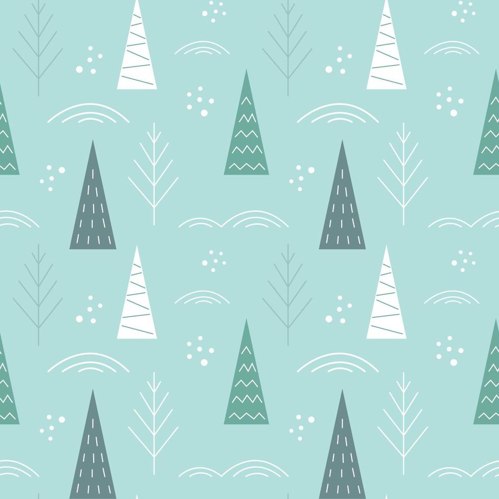 Winter forest seamless pattern in Scandinavian style. Festive New Year and Christmas design of cards, packaging, textiles. Vector stock illustration.