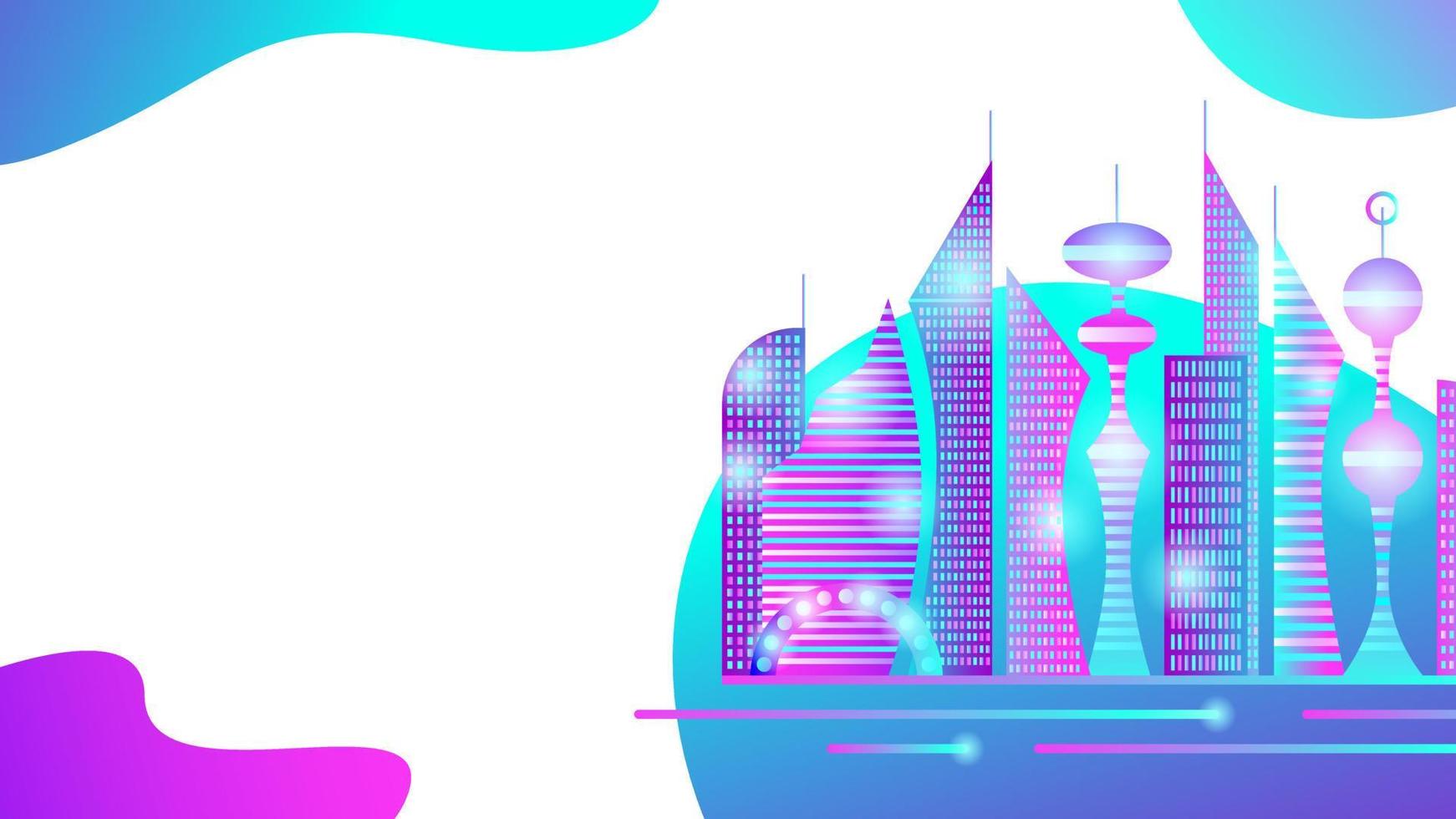 ciudad de neón abstracta futurista. banner con espacio de copia. ilustración de stock vectorial. vector