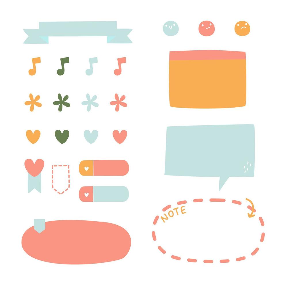 set of cute hand drawn, doodle text box with icon, speech bubble balloon, flat design, vector, illustration vector