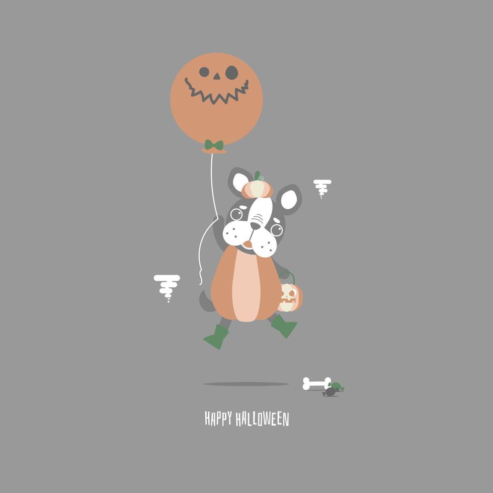 happy halloween holiday festival with cute french bulldog pug and pumpkin, flat vector illustration cartoon character design