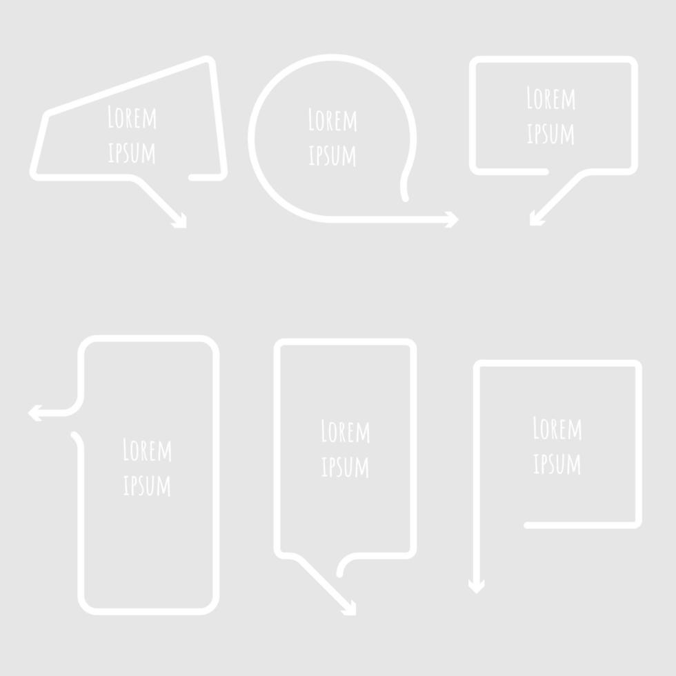 collection set of speech bubble balloon with arrow point, think, frame, border, speak, talk, template, text box banner frame, flat design vector illustration