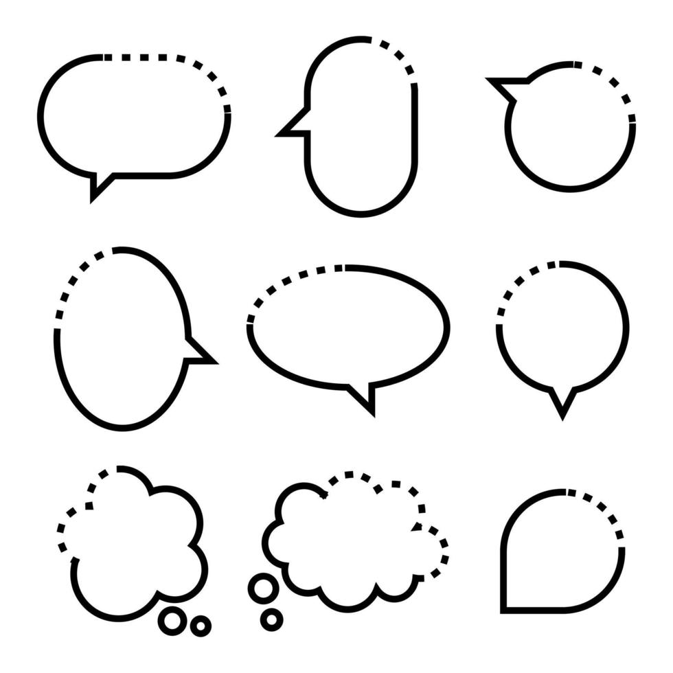 conjunto de colección de borde de marco de línea dibujado a mano, forma cuadrada de globo de burbuja de voz en blanco, pensar, hablar, hablar, cuadro de texto, banner, ilustración de vector de diseño plano