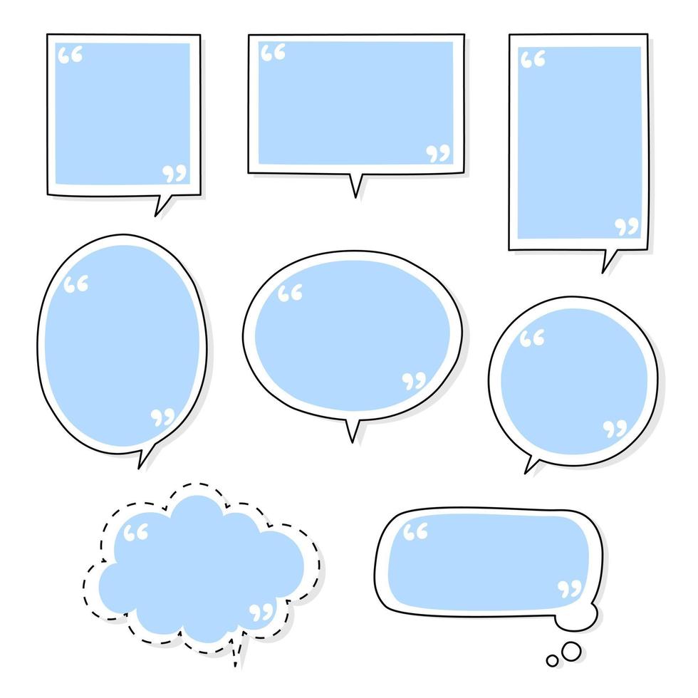 collection set of hand drawing line frame border, speech bubble balloon with quotation marks, think, whisper, speak, talk, text box, flat, design, vector illustration