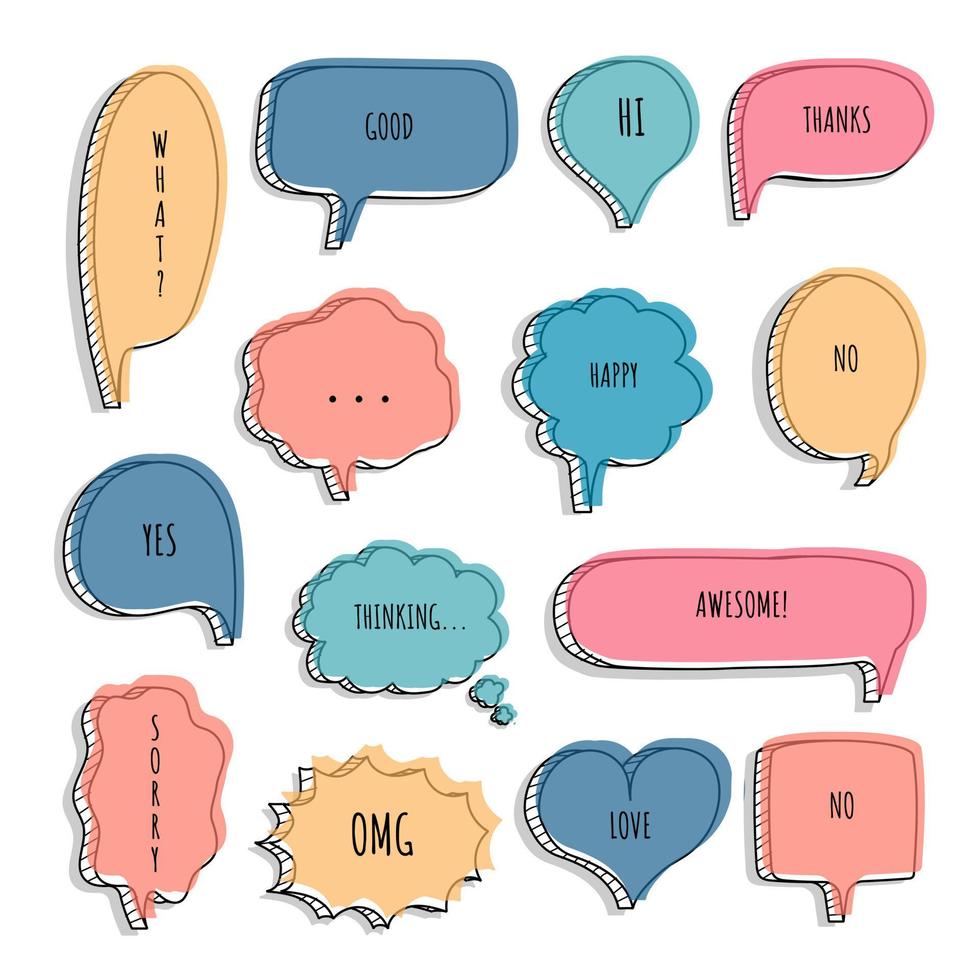 collection set of hand drawing frame border, blank speech bubble balloon, think, speak, talk, text box, banner, flat, design, vector illustration