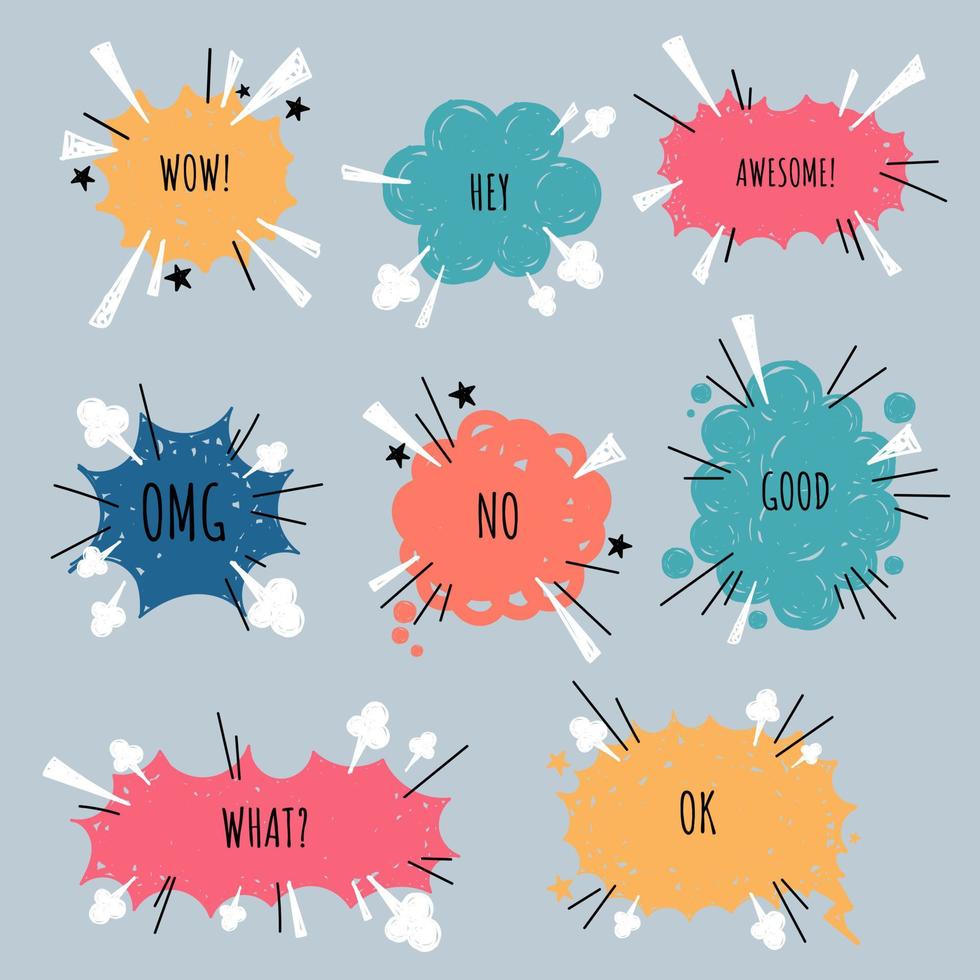 collection set of hand drawing frame border, blank speech bubble balloon, think, speak, talk, text box, banner, flat, design, vector illustration